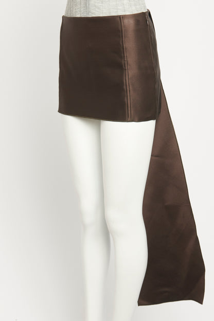 2021 Brown Duchess Silk Preowned Mini Skirt with Train