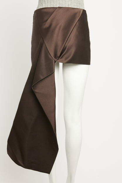 2021 Brown Duchess Silk Preowned Mini Skirt with Train