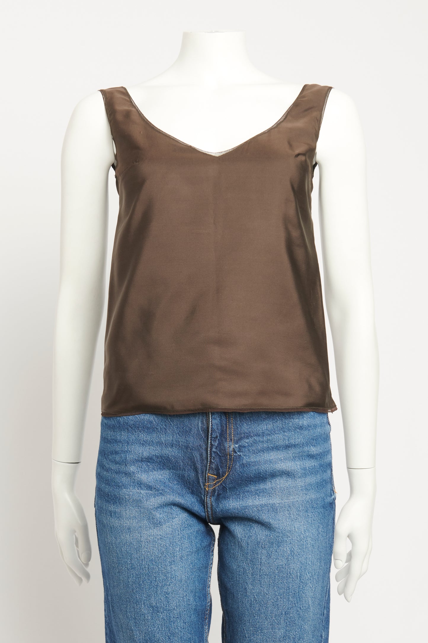 Brown Silk Preowned V-Neck Top