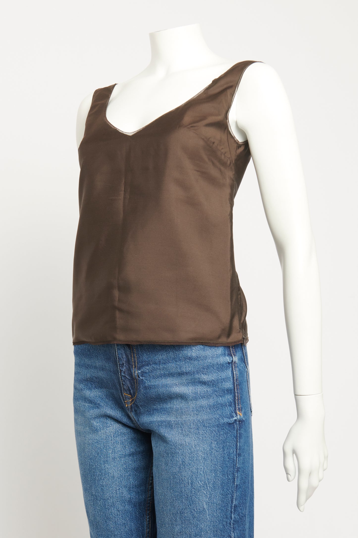 Brown Silk Preowned V-Neck Top