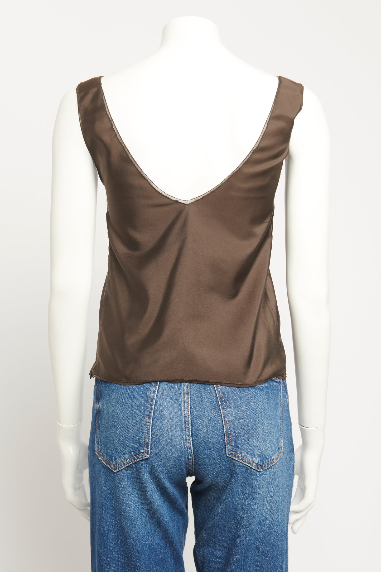 Brown Silk Preowned V-Neck Top