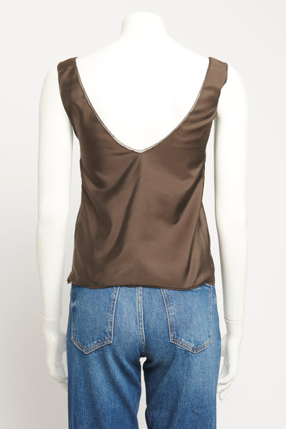 Brown Silk Preowned V-Neck Top