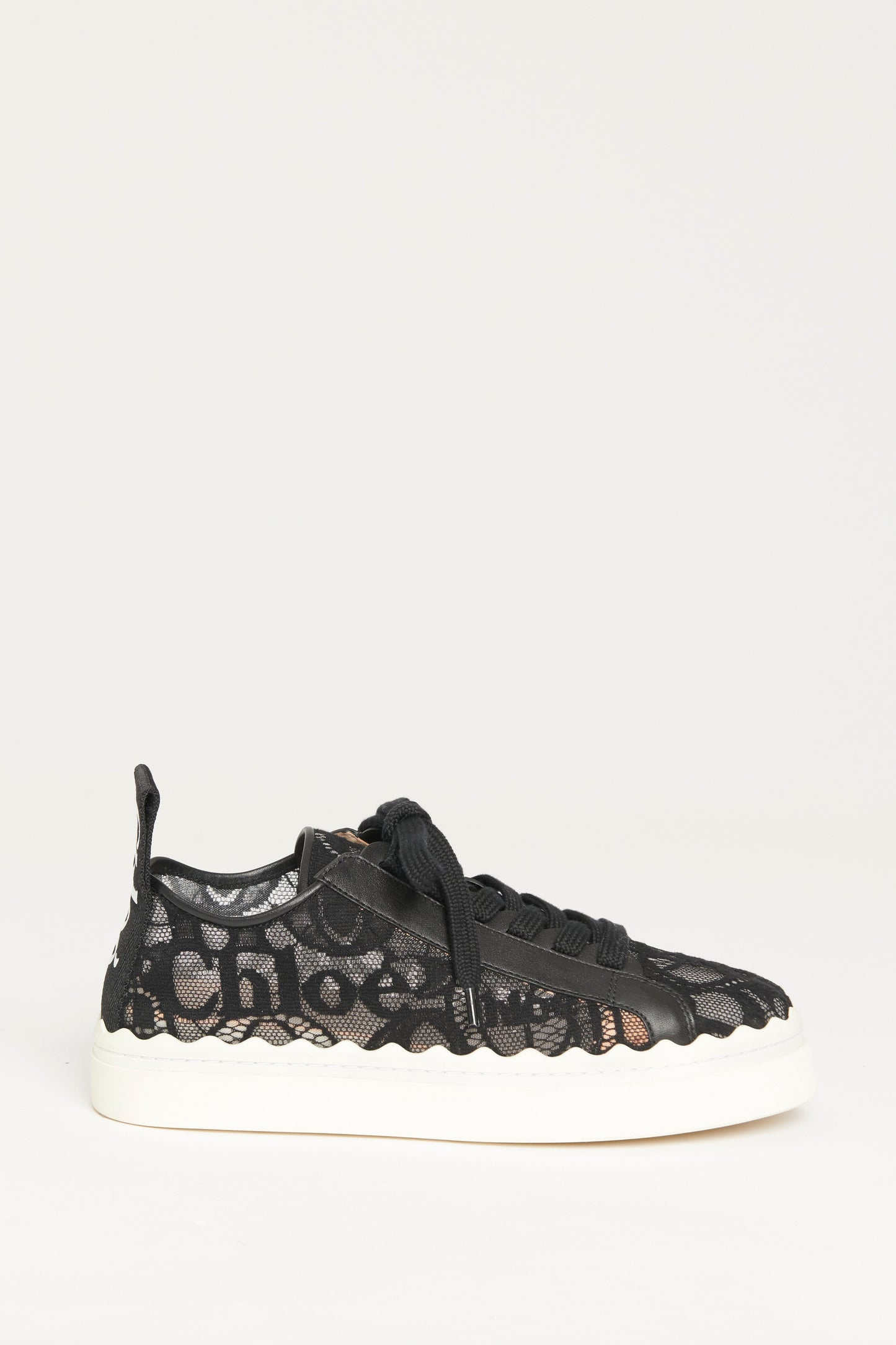 Black Lace Preowned Lauren Scalloped Sneakers