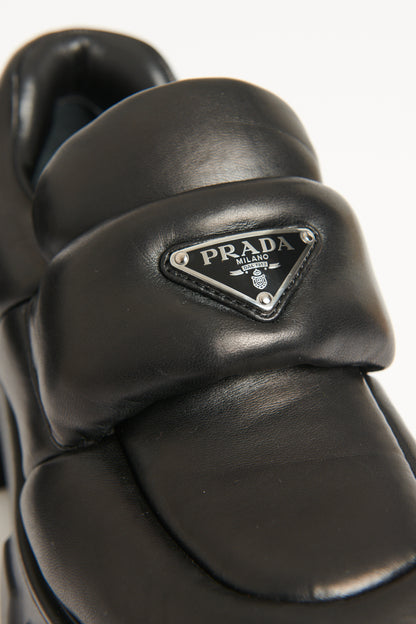 Black Leather Logo Plaque Preowned Loafers