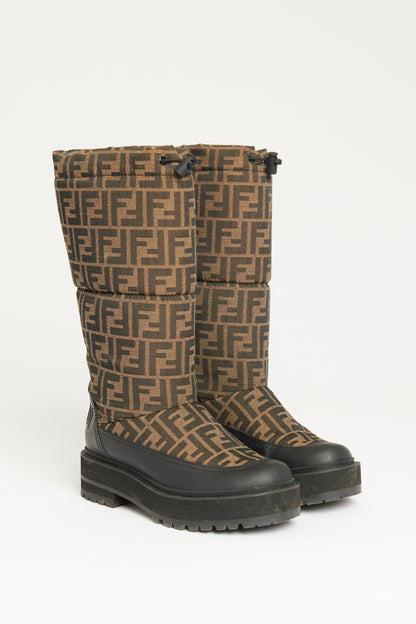 Brown Canvas Zucca Quilted Monogram  Preowned Snow Boots