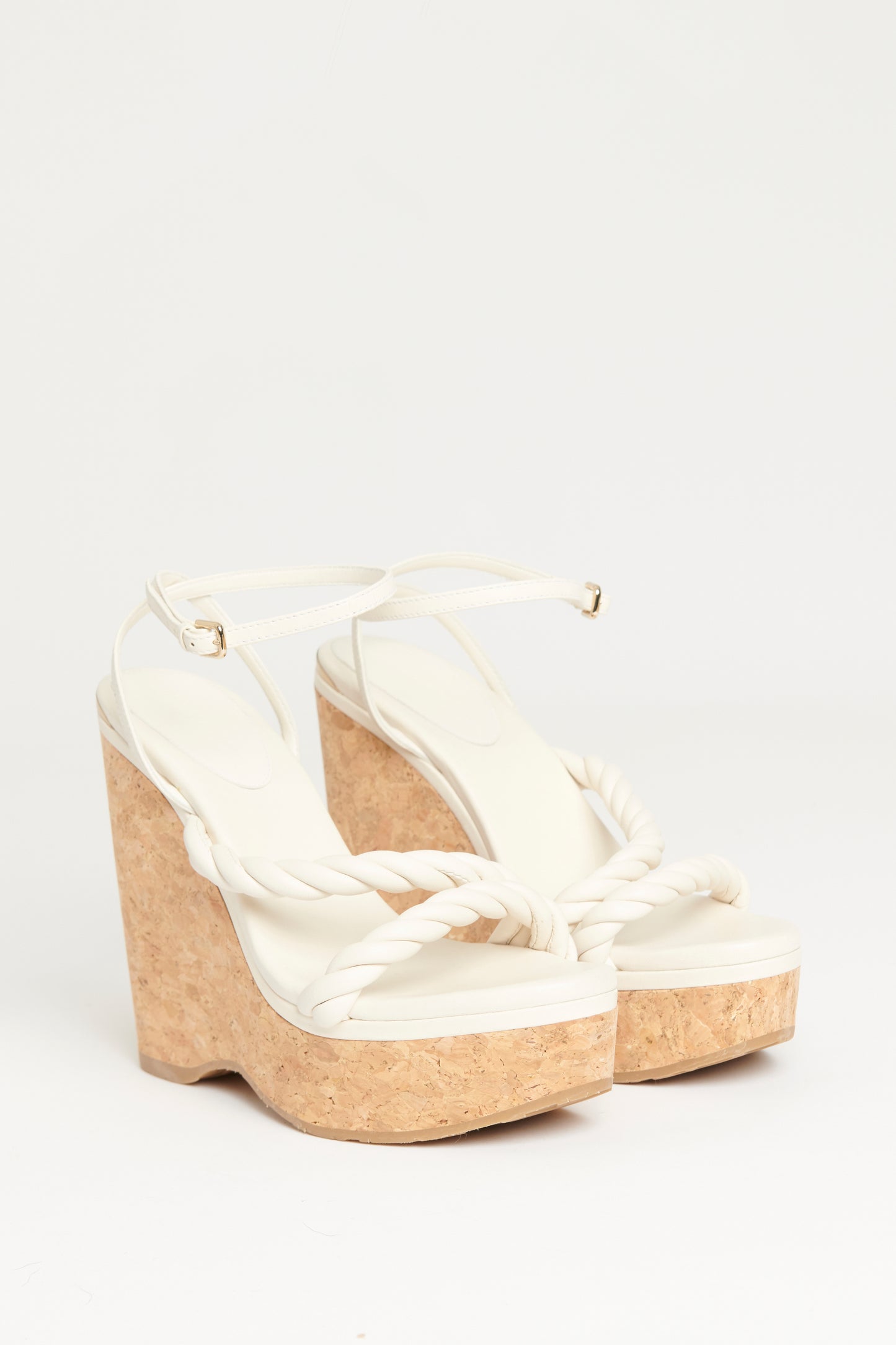 White Leather Braided Preowned Diosa 130 Wedges