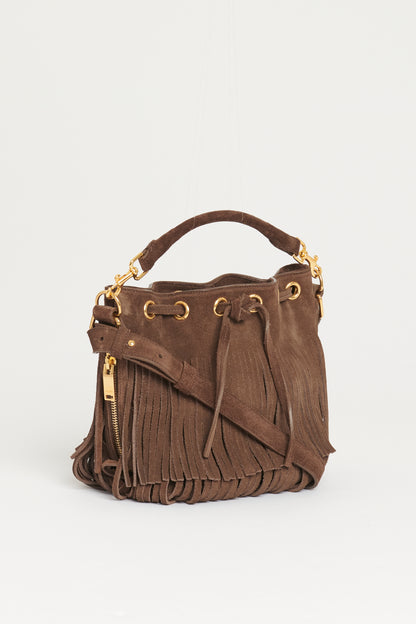 2015 Chocolate Brown Suede Preowned Emmanuelle Fringed Crossbody Bag