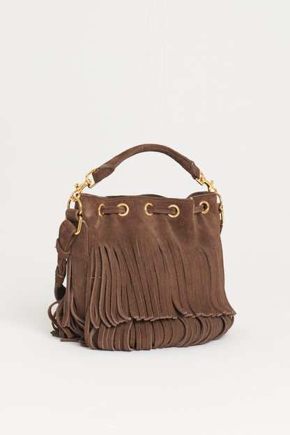 2015 Chocolate Brown Suede Preowned Emmanuelle Fringed Crossbody Bag