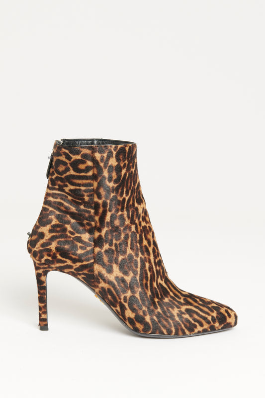 Brown Calf-Hair Preowned Leopard  Ankle Boots