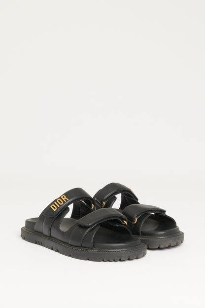 Black Leather Preowned DiorAct Slip On Sandals