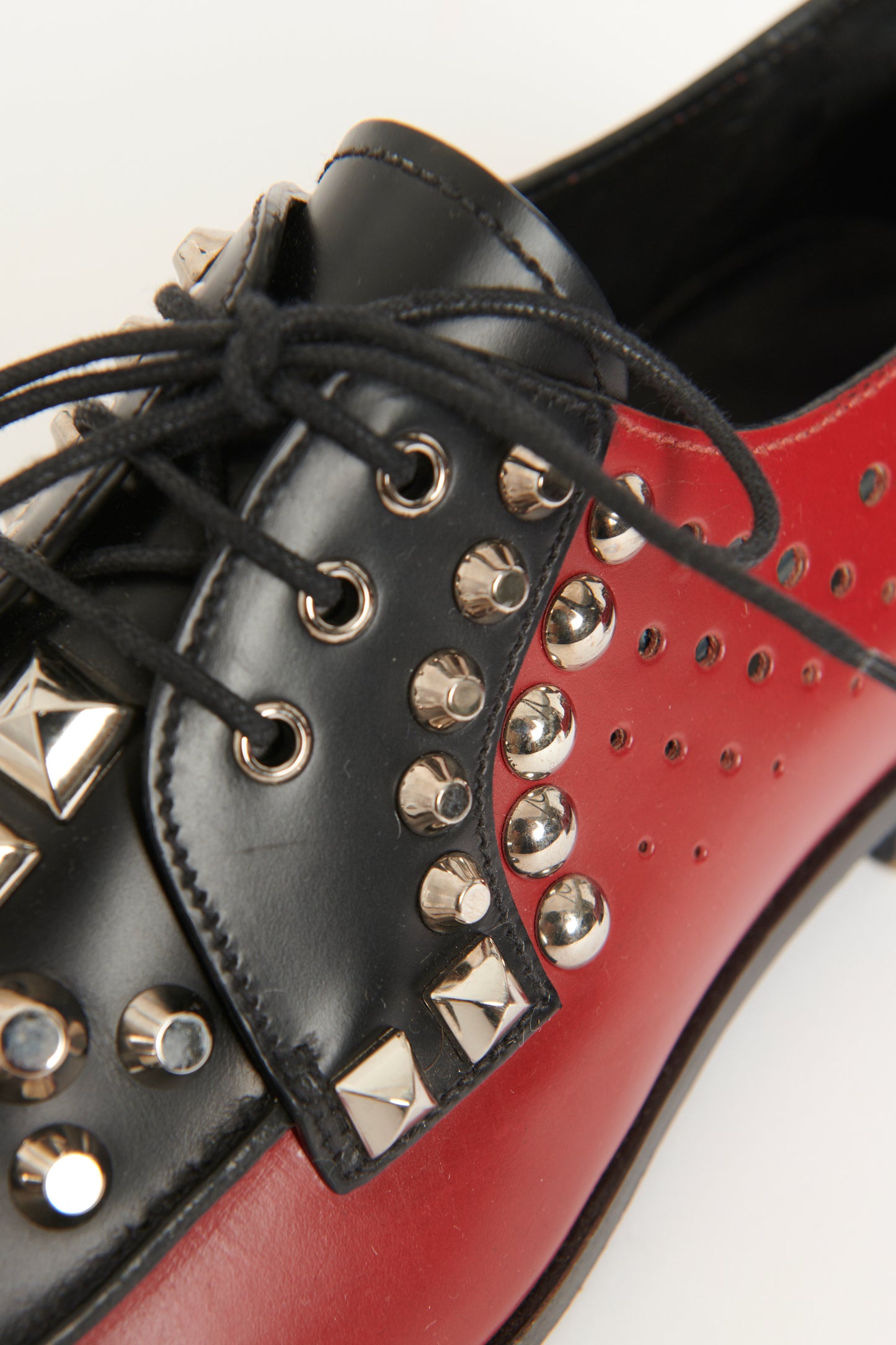 Red and Black Studded Preowned Derby Shoes