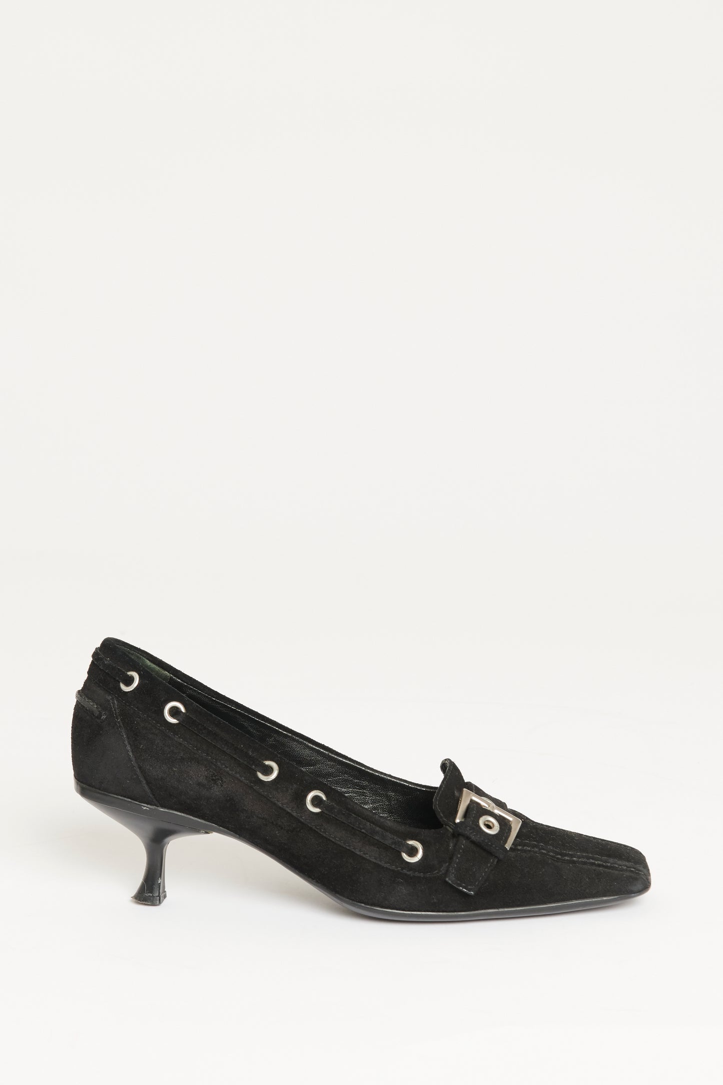 Black Suede Buckle Preowned Kitten Heel