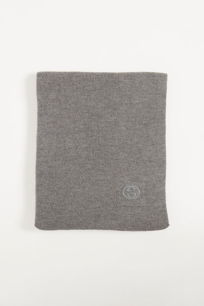Grey Wool Preowned GG Embroidered Scarf