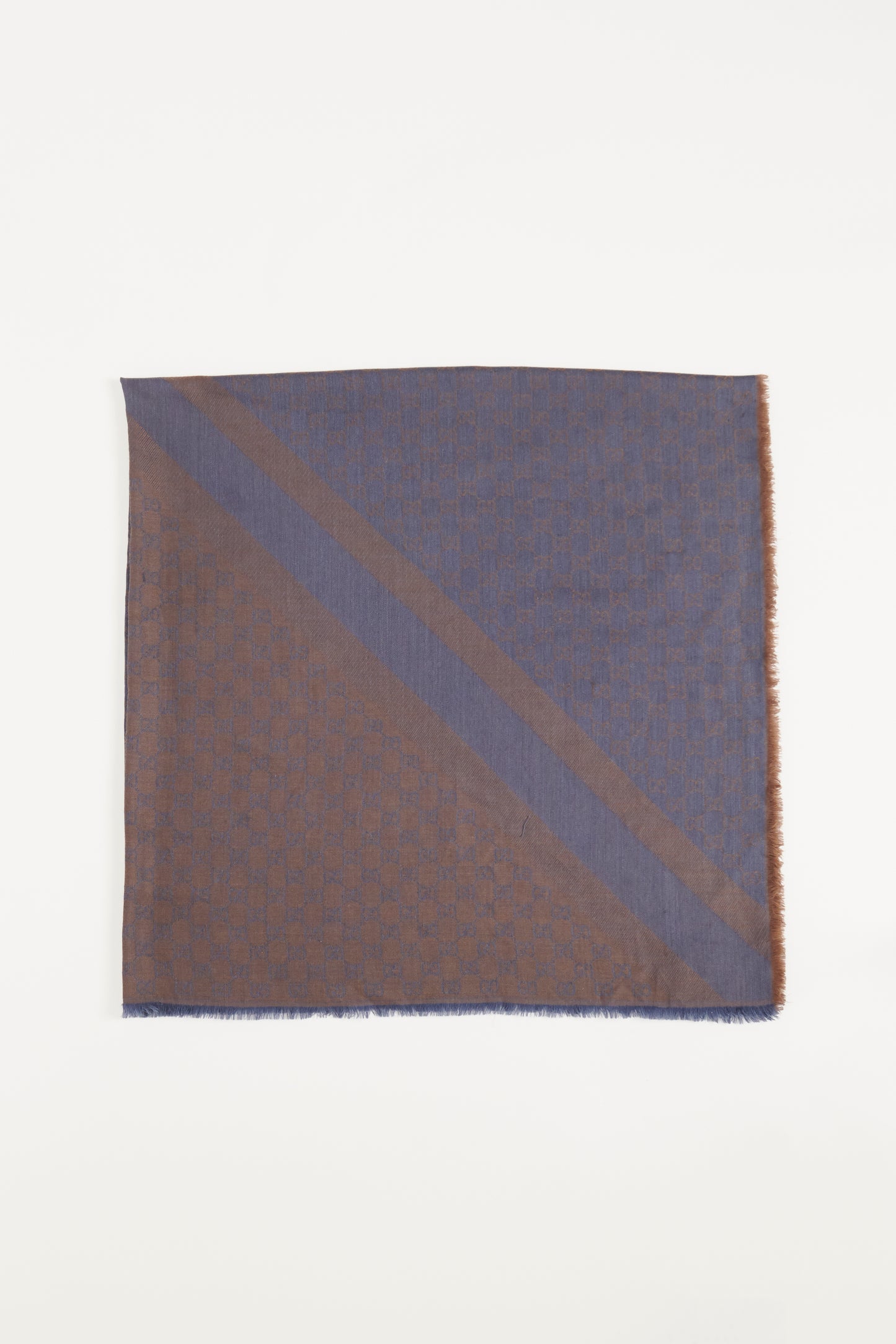 Blue and Brown Wool and Silk Blend Preowned GG Guccissima Scarf