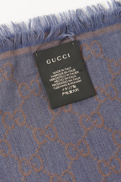 Blue and Brown Wool and Silk Blend Preowned GG Guccissima Scarf