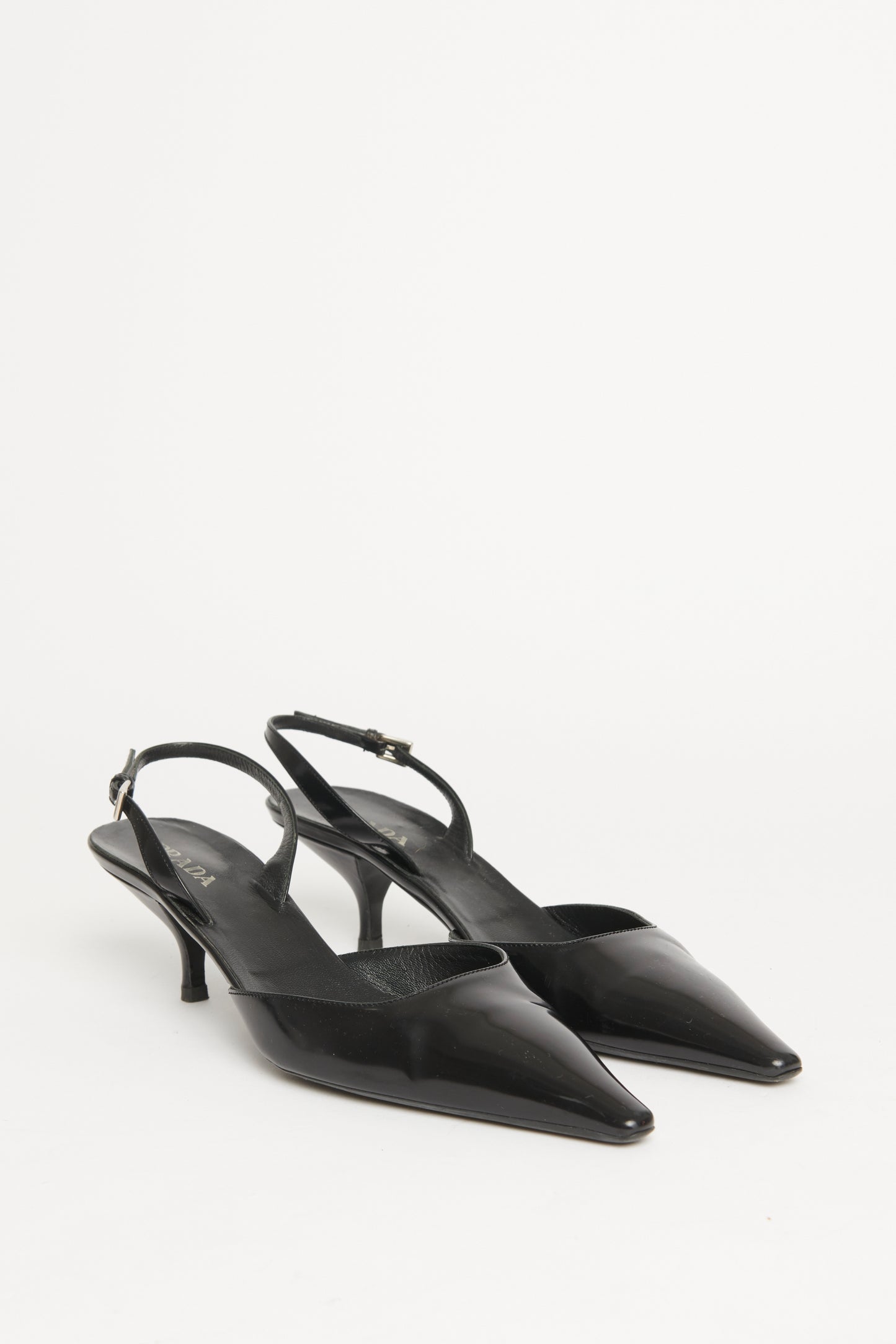 Black Patent Preowned Sling Back Heels