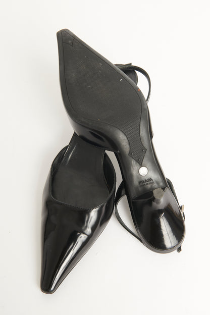 Black Patent Preowned Sling Back Heels