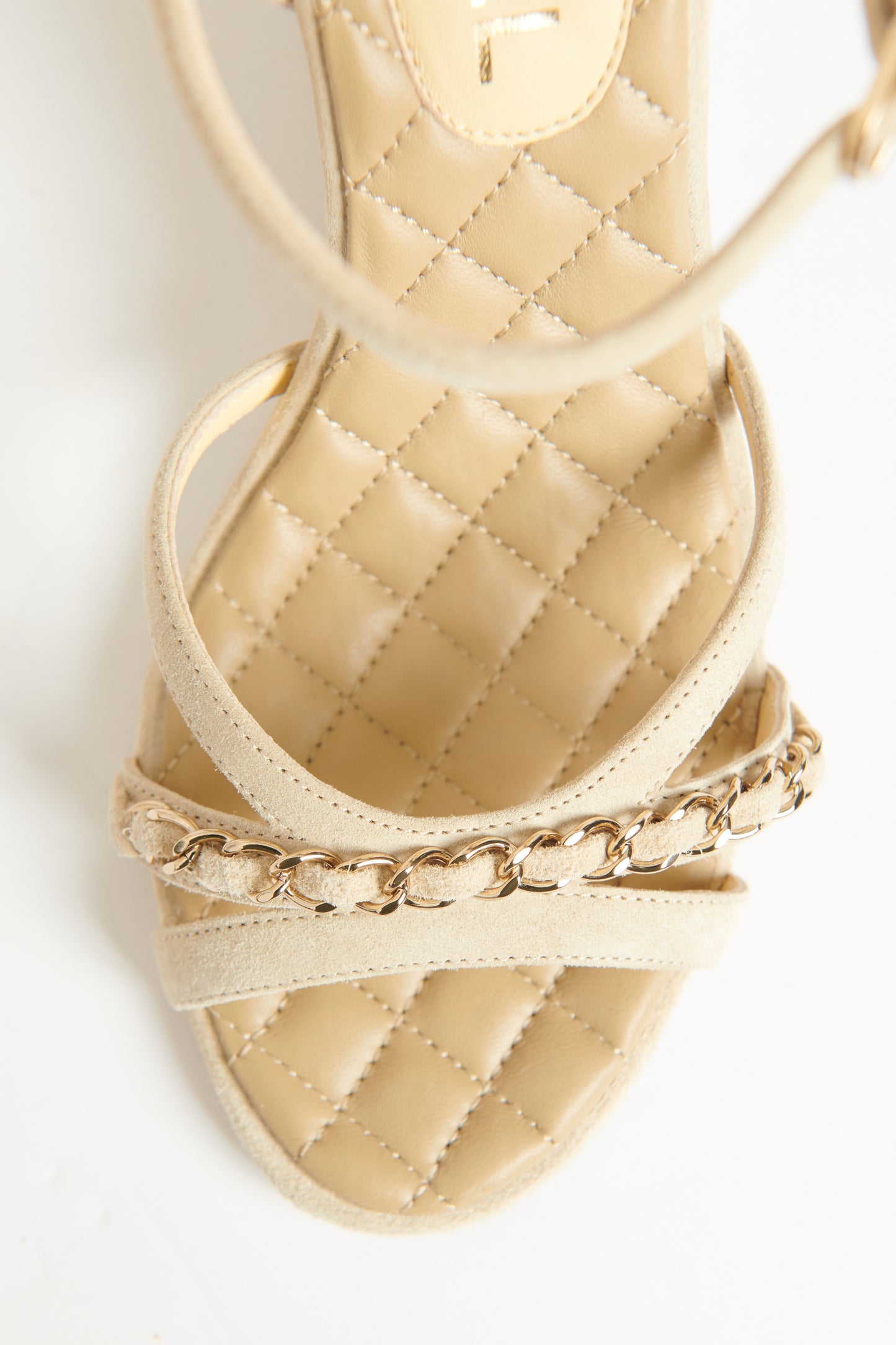Cream Suede Quilted Wedge Preowned Sandals