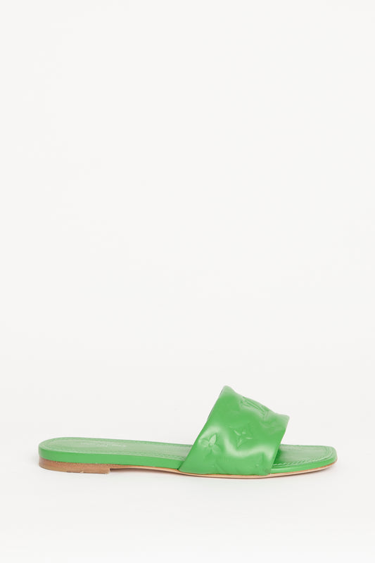 Green Leather Revival Flat Preowned Slides