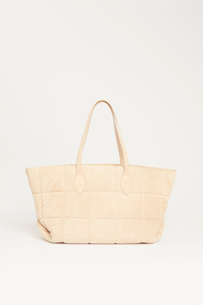 Beige Suede Preowned Florence Quilted Tote Bag