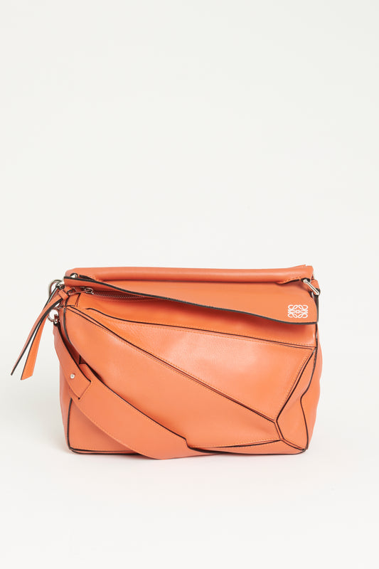 Coral Leather Preowned Classic Medium Puzzle Bag