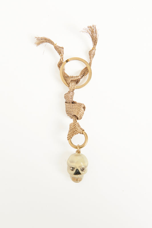 Gold Metal & Enamel Preowned Strass Skull Keychain
