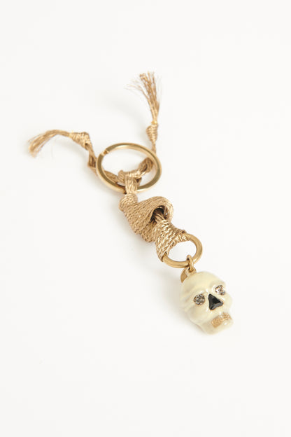 Gold Metal & Enamel Preowned Strass Skull Keychain