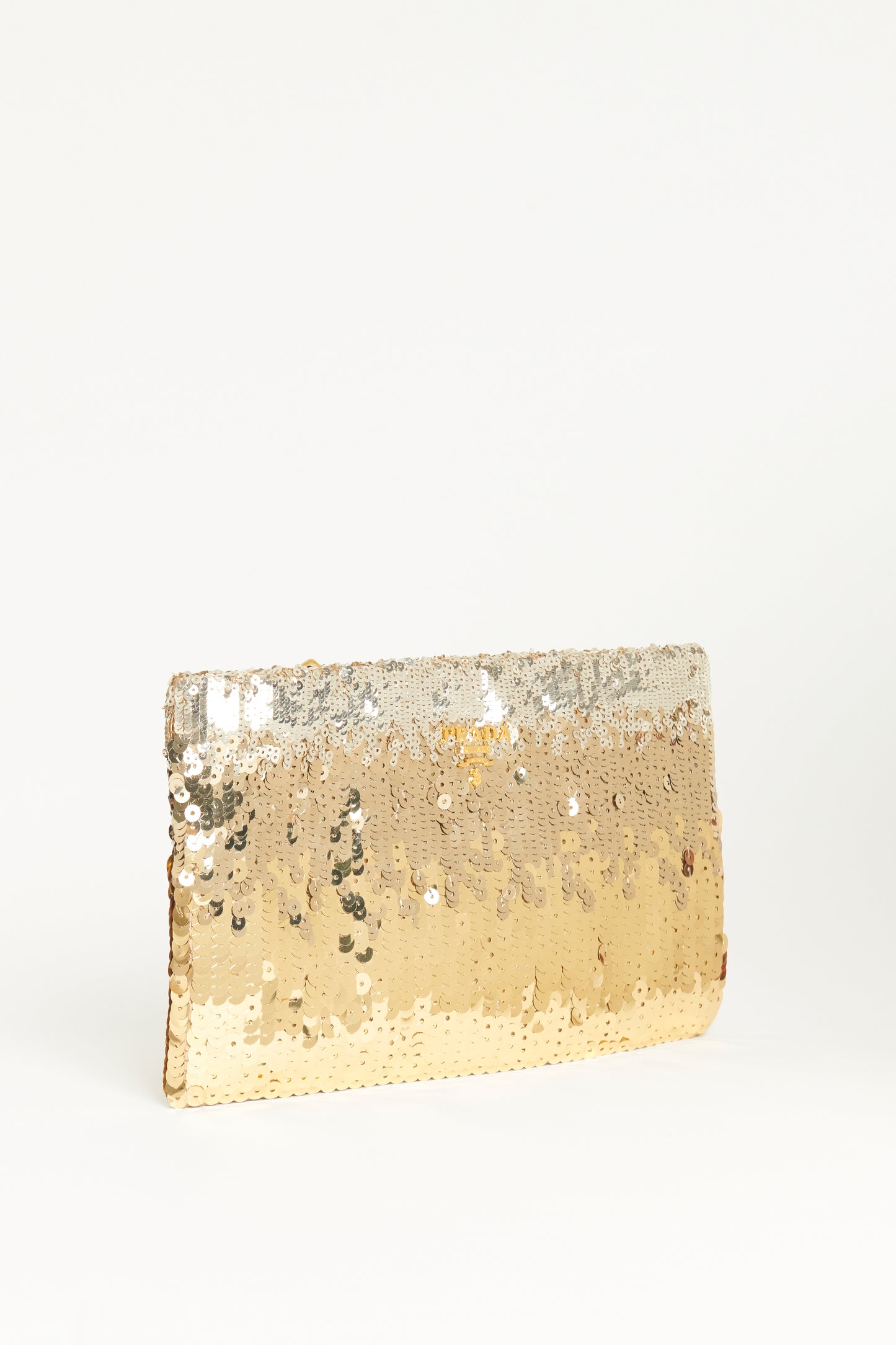 Gold Sequin Preowned Embroidered Gradient Pochette Clutch Bag