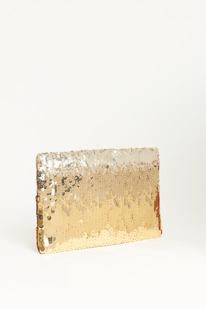 Gold Sequin Preowned Embroidered Gradient Pochette Clutch Bag