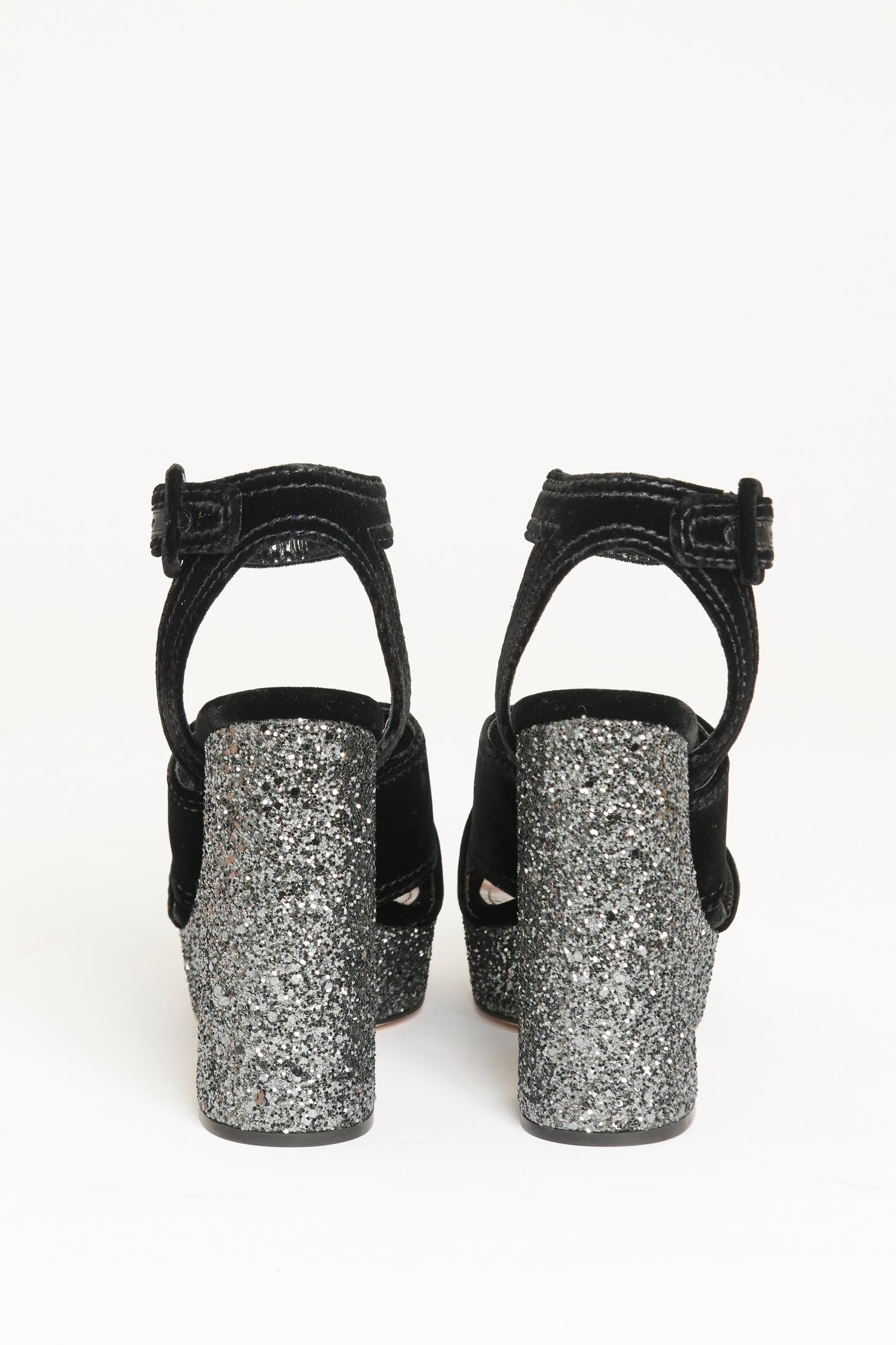 Black Velvet & Glitter Preowned Platformed Sandals