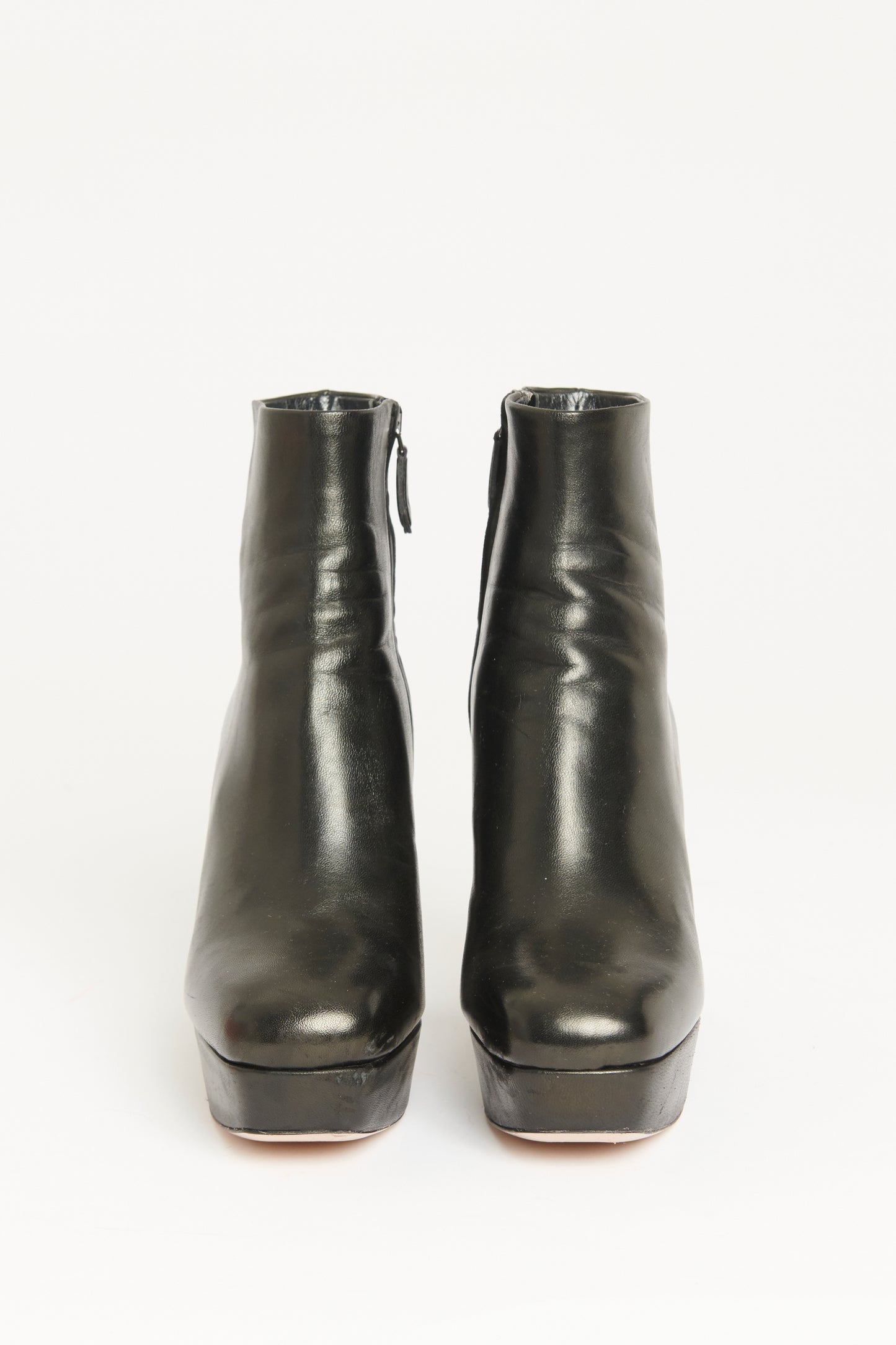 Black Leather Preowned Platformed Boots