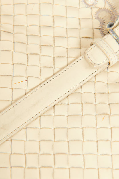Cream Leather Preowned Intrecciato Embroidered Tote Bag