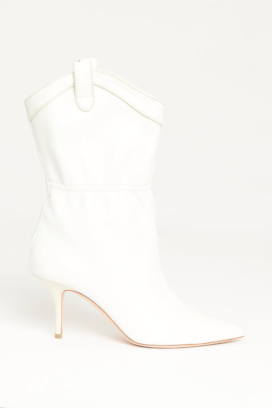 White Leather Preowned Western Ankle Boots