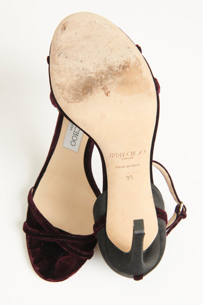 Purple Velvet & Satin Preowned Crossover Sandals