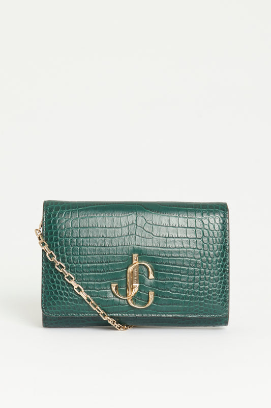 Green Croc Embossed Leather Preowned Varenne Clutch Bag