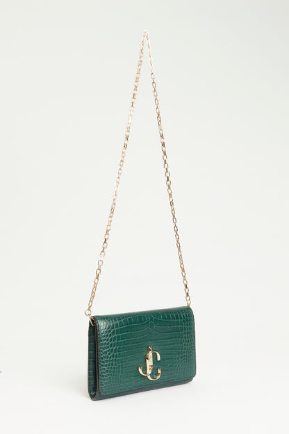 Green Croc Embossed Leather Preowned Varenne Clutch Bag