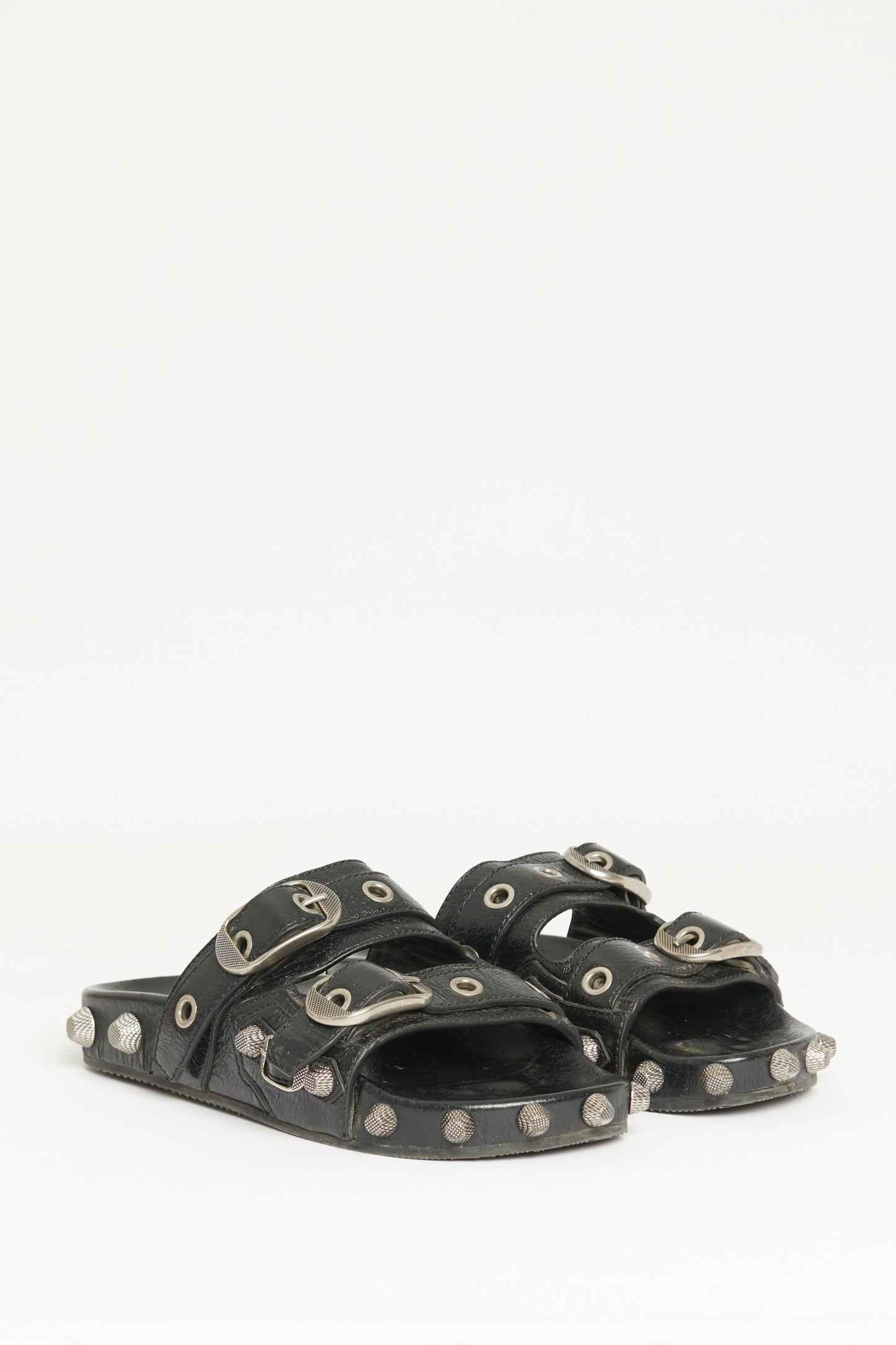 Black Leather Preowned Cagole Studded Sandals