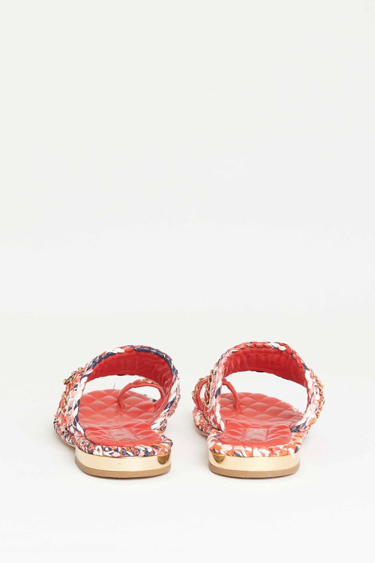 Red Woven Leather & Raffia Preowned Slip-On Flat Sandals