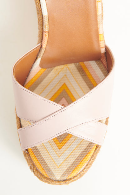 Pink Leather & Cotton Preowned 1973 Printed Wedges