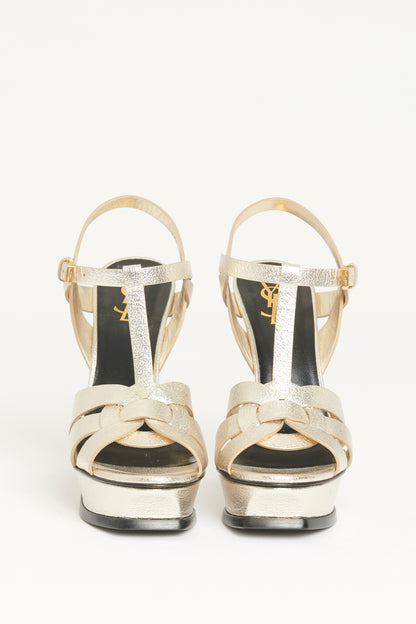 Gold Leather Preowned Tribute Platform Sandals