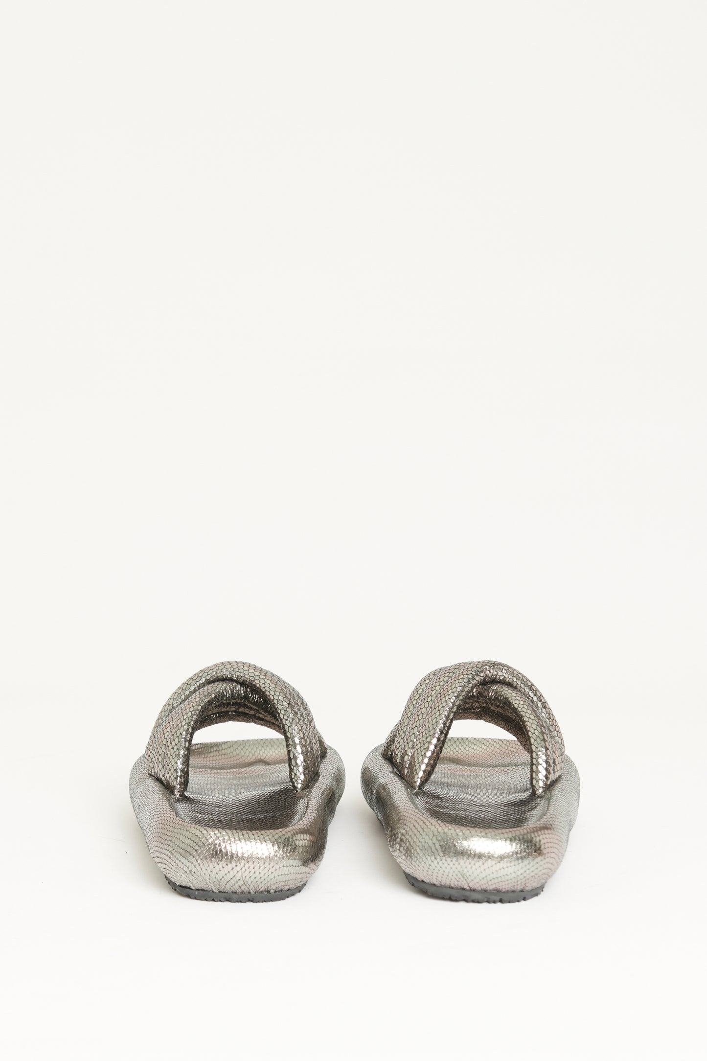 Silver Leather Preowned Niloo Snake-Effect Sliders
