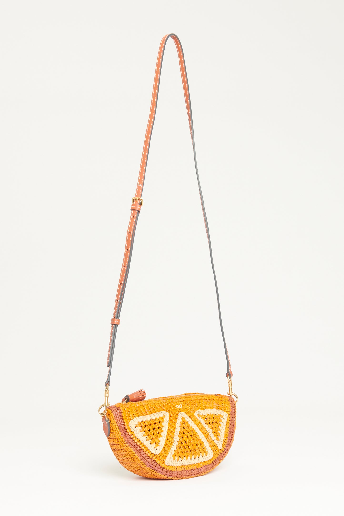Orange Raffia Preowned Slice Crossbody Bag