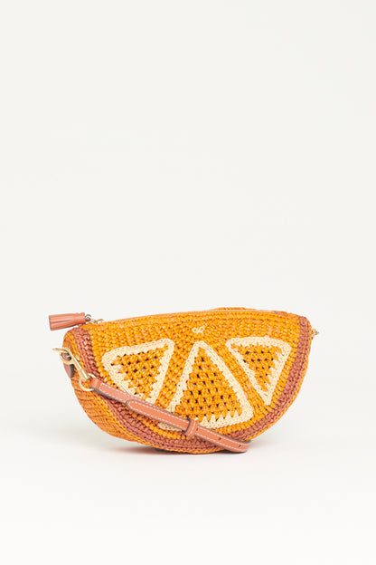 Orange Raffia Preowned Slice Crossbody Bag