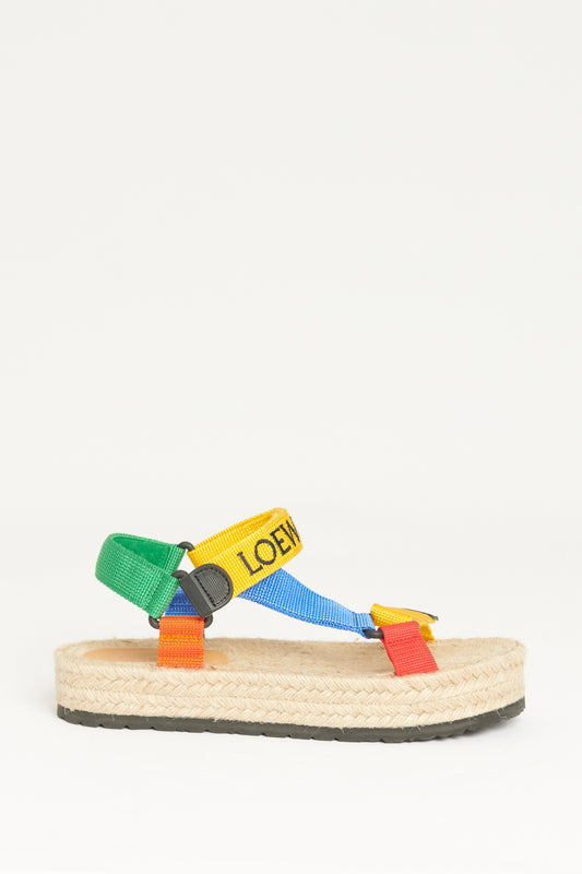 Paula's Ibiza Multicoloured Raffia & Polyamide Preowned Logo Embroidered Espadrille Sandals