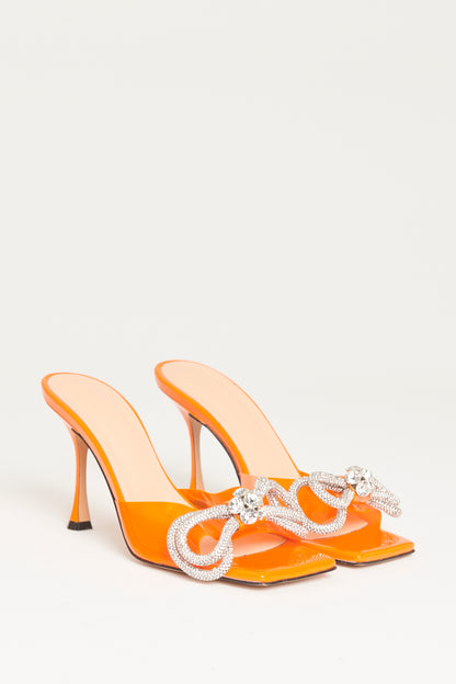 Fluo Orange PVC & Leather Preowned Double Bow Mules