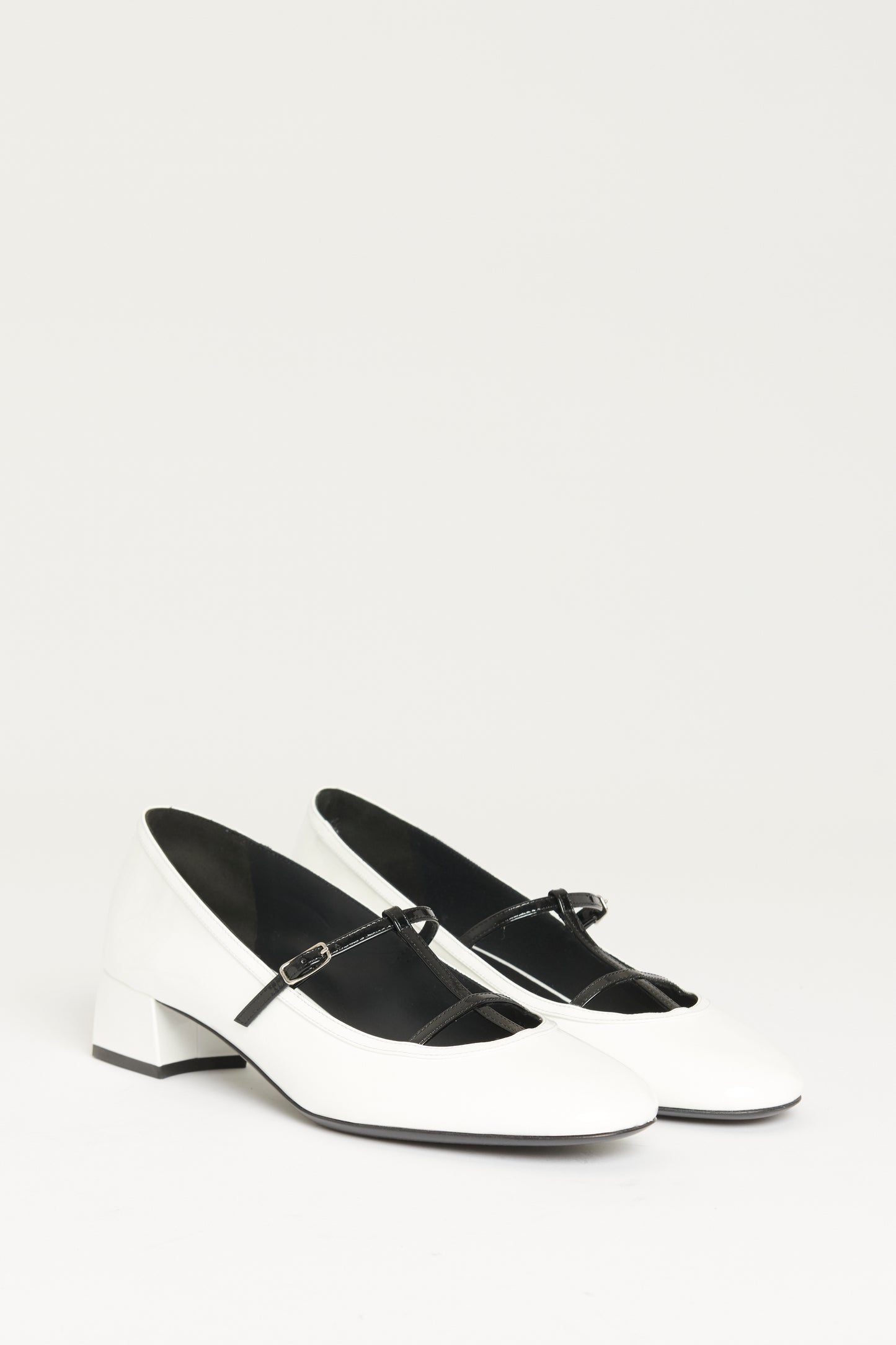 White & Black Patent Leather Preowned Fawn Pumps
