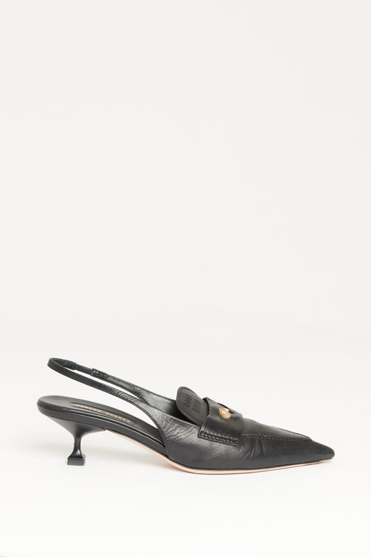 2022 Black Leather Preowned Penny Loafer Slingback Pumps