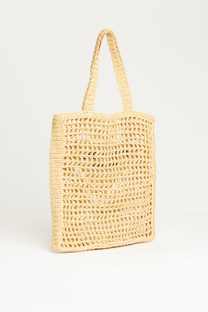Beige Raffia Preowned Crochet Logo Tote Bag