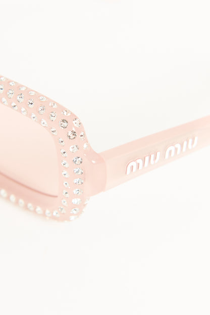 Pink Acetate Preowned Rectangular Crystal Embellished Sunglasses
