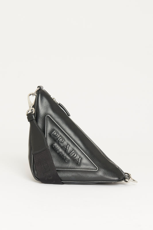 Black Calfskin Preowned Triangle Shoulder Bag